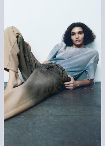 Джинсовая футболка оверсайз деним Zara - (322640410)
