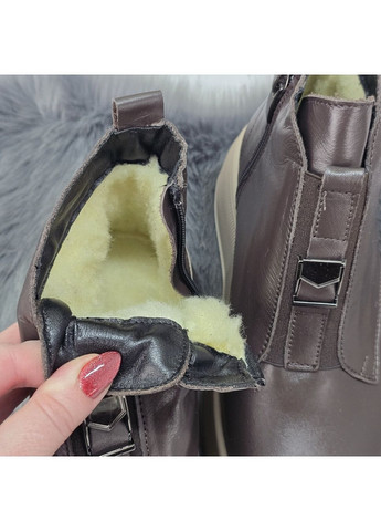 Зимние ботинки женские зимние кожаные шоколадного цвета на платформе Ailinda