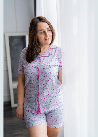 Серая всесезон пижама женская, комплект для дома и сна шорты и футболка футболка + шорты Miss Victoria