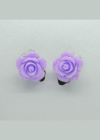 Клипсы серьги детские для ушей без пробивания уха серьги в виде цветка Роза фиолетовая Liresmina Jewelry (293510428)