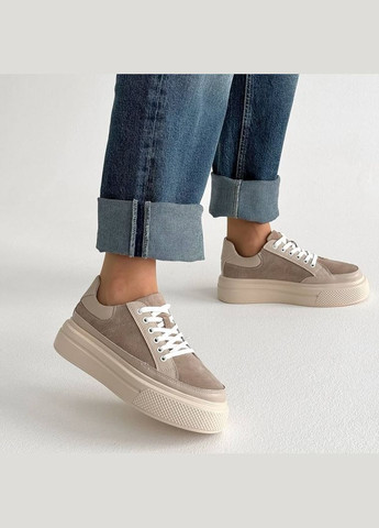 Бежевые кожаные кроссовки, кожаные женские кеды, женские кроссовки платформа Jessica Suppo бежевые демисезоны (315919580)