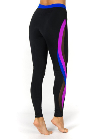 Черные женские лосины размер S с сеткой и цветными вставками фуксия/электрик Opt-kolo (286785331)