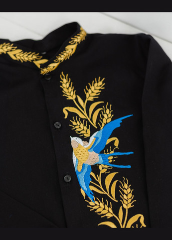 Чорна дитяча сорочка з вишивкою ластівка чорна, сорочка вишита, сорочка вишиванка візерунок орнамент віскоза, льон (323158373)