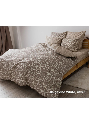 Євро комплект постільної білизни Бязь з наволочками 70*70 см, 115 гр/м2 Beige and White Бежевий (19740200215) ТЕП (366091884)