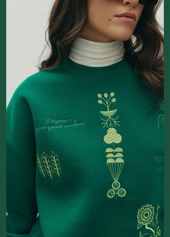 Зеленый женский свитшот оберег с вышивкой зеленый mkrm4225-2 Modna KAZKA (336933978)