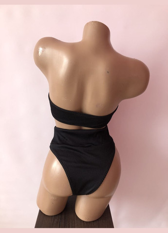 Черный демисезонный женский купальник в рубчик бандо (арт.60237) No Brand