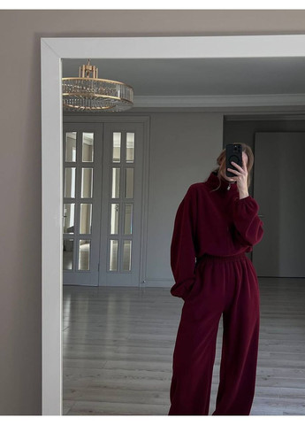 Женский теплый комбинезон FINO Mode комбинезон-брюки бордовый спортивный, повседневный, кэжуал трехнитка, флис
