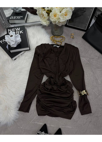 Темно-коричнева святковий, відвертий, коктейльна жіноча сукня з акцентом у зоні декольте силуетна Avanti однотонна