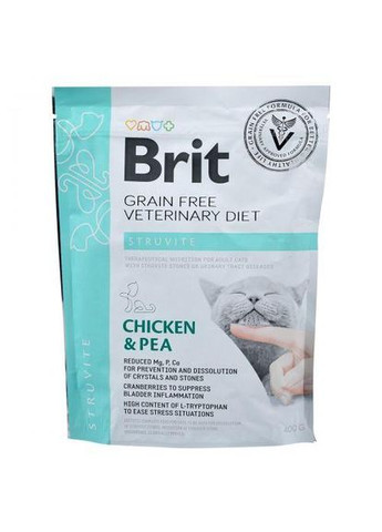 Сухий корм GF VetDiet Cat Struvite для котів, при сечокам'яній хворобі, з куркою та горохом, 400 г Brit (322874773)