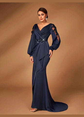 Темно-синее вечернее платье SHEIN однотонное