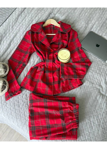 Червона зимня жіноча піжама сорочка + брюки FINO Mode