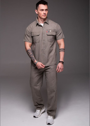 Бежевый демисезонный летний легкий костюм рубашка+брюки большие размеры No Brand