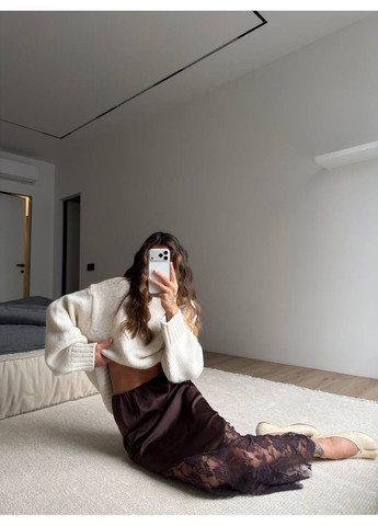 Романтична сатинова спідниця міді з ніжним мереживом — ЗАМІРИ В ОПИСІ DK/DL Мода без кордонів (371575310)