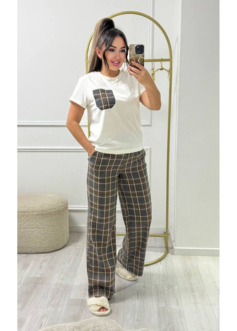 Сіра всесезон домашній комплект піжама із фланелі та віскози — заміри в описі футболка + штани DK/DL Мода без кордонів