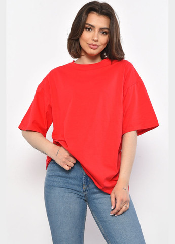 Червона літня футболка жіноча напівбатальна однотонна червоного кольору Let's Shop