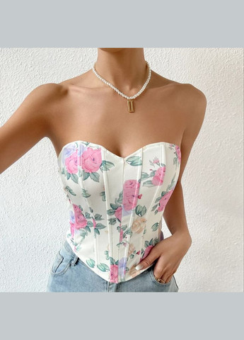 Сексуальний легкий корсет із квітами - білий (КОРС-ТОП-КВІТ-БІЛ) Vakko (322787772)