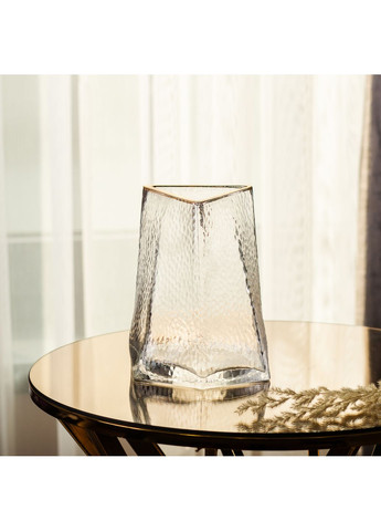 Ваза для цветов Goldland стеклянная 16 см прозрачная с золотым ободком HP-1709 Yiwu (351361342)