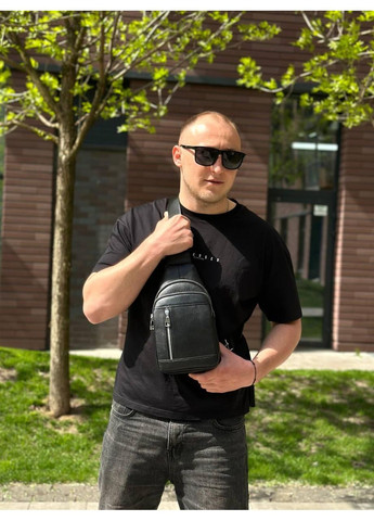 Чоловічий стильний чорний шкіряний слінг на плече 7862 Tiding Bag (336551854)