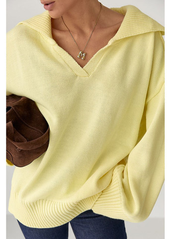 Лаймовый зимний вязаный свитер-поло свободного кроя Lurex