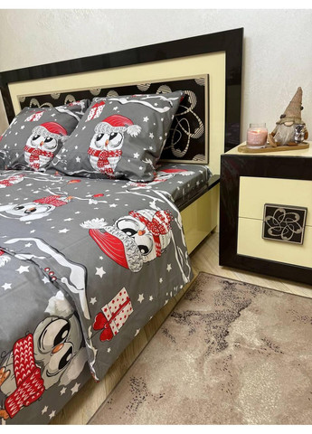Постельное белье новогоднее хлопковое 8322 Евро 200 x 220 Бязь Серое 50 х 70 No Brand (362414533)