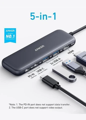 Мультипортовий адаптер — хаб — порт реплікатор 332 USB-C Hub 5-in-1 (A8355011) Anker (342392565)