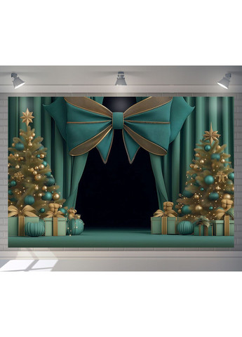 Баннер-фотозона Зелёный с бирюзовым бантом и ёлками – №46518 Vinylpex (369930057)