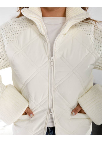 Молочна демісезонна жіноча куртка з в’язаними рукавами — заміри в описі куртка-пальто Vione