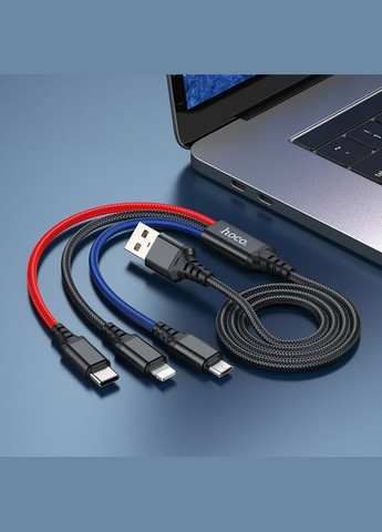 Кабель 3в1 Lightning/Micro-USB/Type-C 3-in-1 Combo X76 |1 м| Чорний Hoco (337350767)