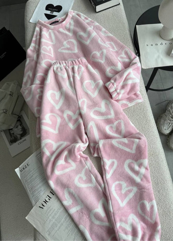 Рожева всесезон вишукана махрова піжама двійка з візерунком: кофта + штани кофта + брюки Allthings