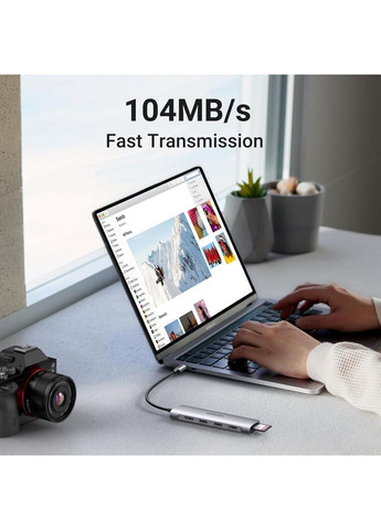 Адаптер хаб док-станция CM195 USB Type-C HDMI 4K 30Hz SD/TF Card USB 3.0x4 (15214) Ugreen (364462144)