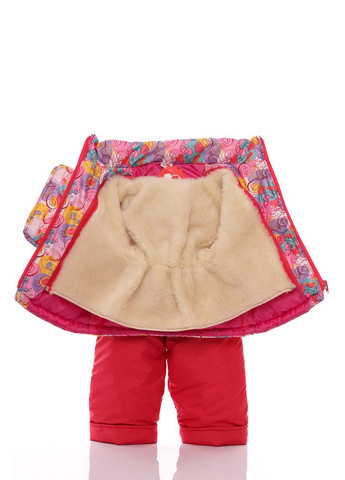 Червоний зимній комбінезон на синтепоні для дівчинки галактика нуль підстібка білий з чорним хутро червоне 86 см (51508) BABYKROHA