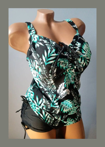 Черный летний купальник танкини с плавками большие размеры FUBA