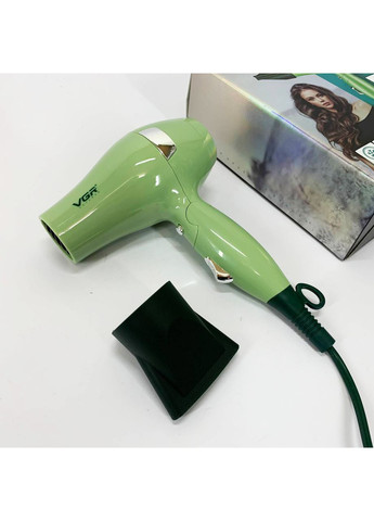Фен для волосся дорожній V-432 GREEN, з концентратором 1000 Вт, іонізація та 2 режими. Колір: зелений VGR (364665415)
