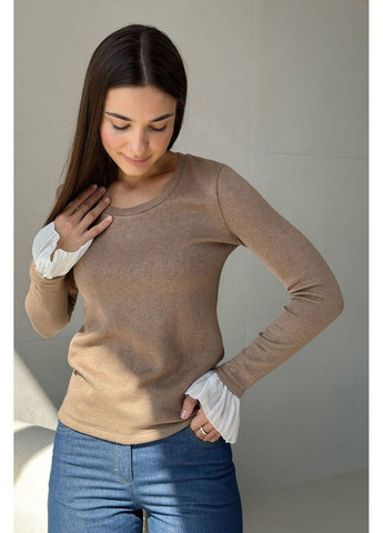 Темно-бежевий демісезонний джемпер із рюшами на рукавах, колір темно-бежевий Nenka