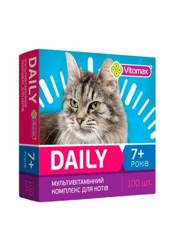 Daily Мультивітамінний комплекс для котів 7+ років, вітаміни 100 таблеток, 50 гр, 201654 Vitomax (293242282)