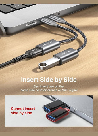 Адаптерпереходник USB C to USB 3.0 5Gbps 0.15м серый Jsaux (315696393)