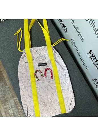 Світловідбиваюча сумка шоппер Світашка цукерочка з кишенями Чорні пір'їнки жовті ручки No Brand (335051189)