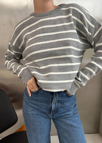 Серый демисезонный базовый свитер в полоску джемпер Україна