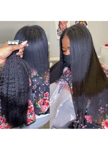 Накладні пасма на клейкій основі, текстура Афро, натуральне чорне волосся 50 см, стрічкове нарощування для обʼєму No Brand (346493703)