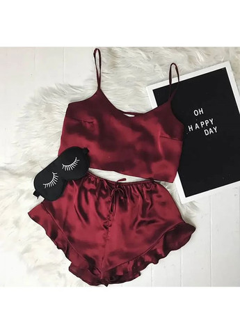 Красная женская атласная пижама двойка с шортами и майкой однотонная. China