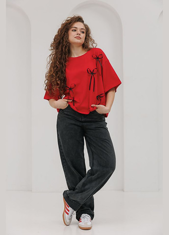 Красная летняя женская футболка oversize Arjen