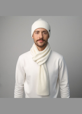 Набір шапка біні + шарф чоловічий вовна білий GEORGE 694-867 LuckyLOOK 694-867m (289360190)