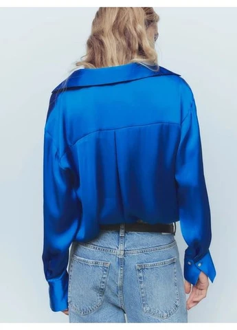 Синіти сатинова сорочка жіноча блакитна, вільний крій, m Zara