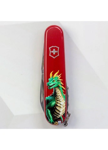 Нож Spartan Zodiac 91мм, 12 функций, красный, Зеленый дракон Victorinox (385890015)