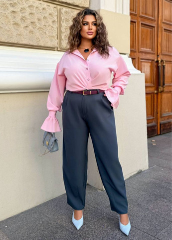 Рожева вишукана повсякденна блузка на гудзиках з довгими рукавами ліхтарик з воланами Allthings