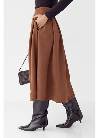 Коричневая замшевая пышная юбка длины миди Lurex