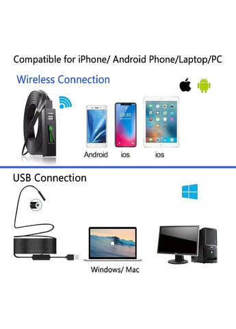 Беспроводной аккумуляторный Wi-Fi эндоскоп бороскоп с мини камерой подсветкой HD 1200p для Android iOS 2 м (478130-Prob) Unbranded (305636267)
