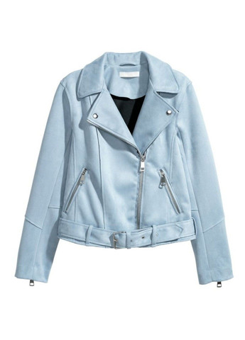 Голубая демисезонная женская куртка-косуха из эко-замши н&м (56690) l голубая H&M