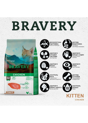 Сухий корм Chicken Cat Kitten для кошенят з куркою 600 г (8436538947739) Bravery (364787916)