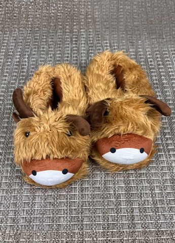 Коричневые домашние теплые тапочки корова хайленд с антискользящей подошвой My Kigu с вышивкой, с ушками
